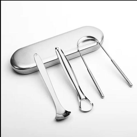 Limpiador (raspadores) de lengua de acero inoxidable – Set de 3 con estuche de viaje